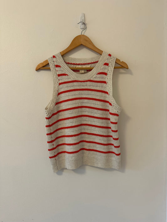 Saltwater LUXE Gaby Sweater Vest Tank Top in Cream and Red Stripe | Size Large