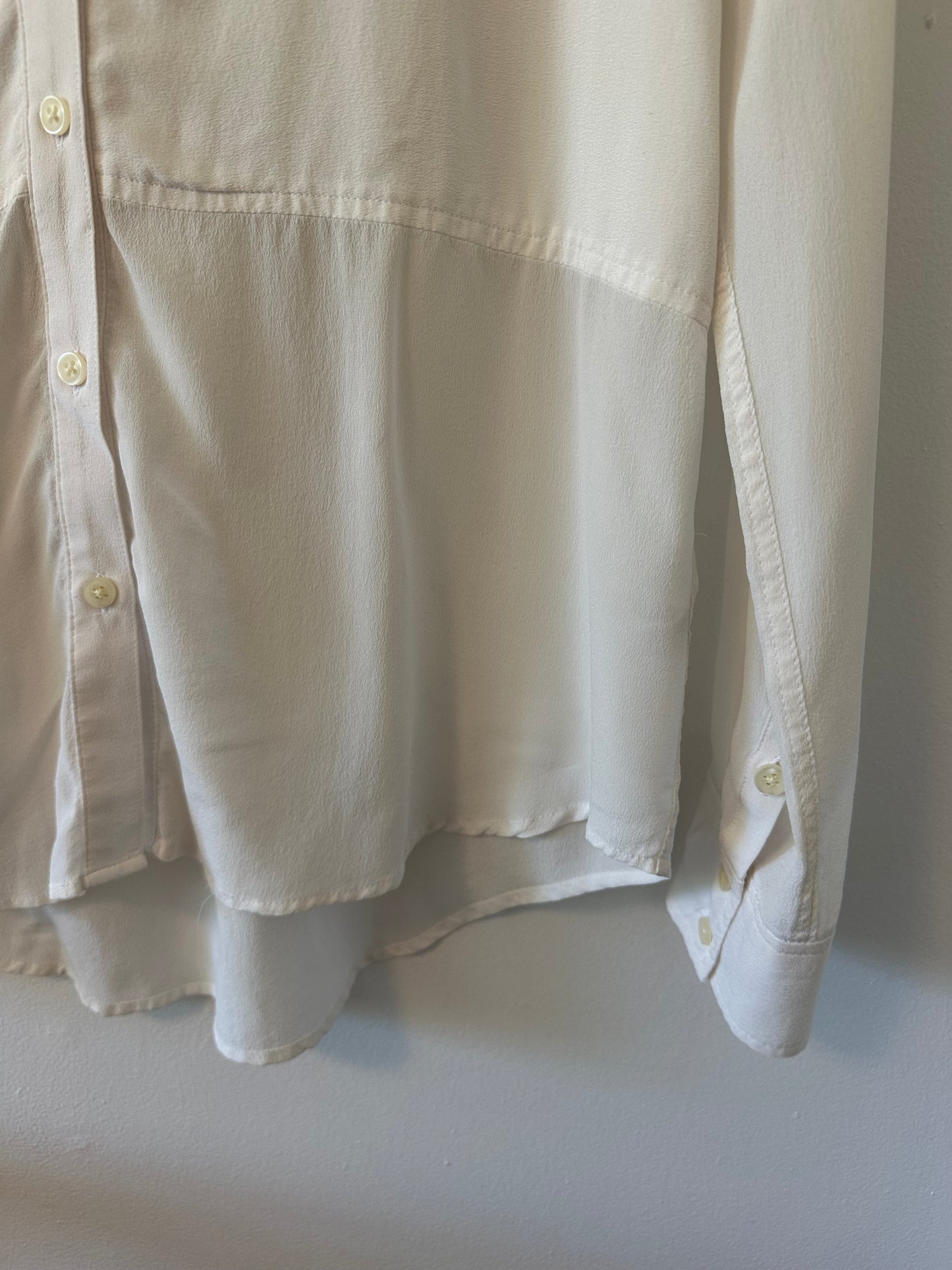 Spanx Washed Silk Paneled Button-Front Shirt in White - Size Large