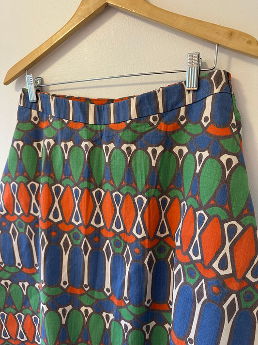 Boden Theodora A-Line Skirt in Blue, Green, and Orange Pattern - Size 8
