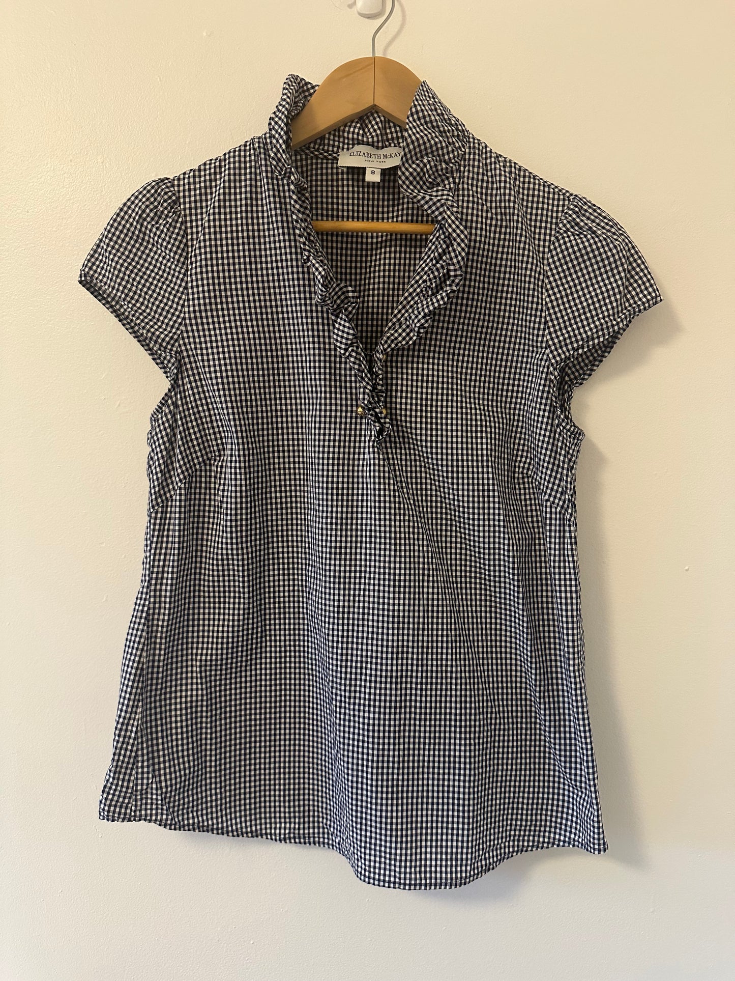 Elizabeth McKay Navy and White Gingham Top Size 8