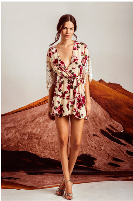 Stone Cold Fox Rose Garden Silk Robe with Lace Sleeves