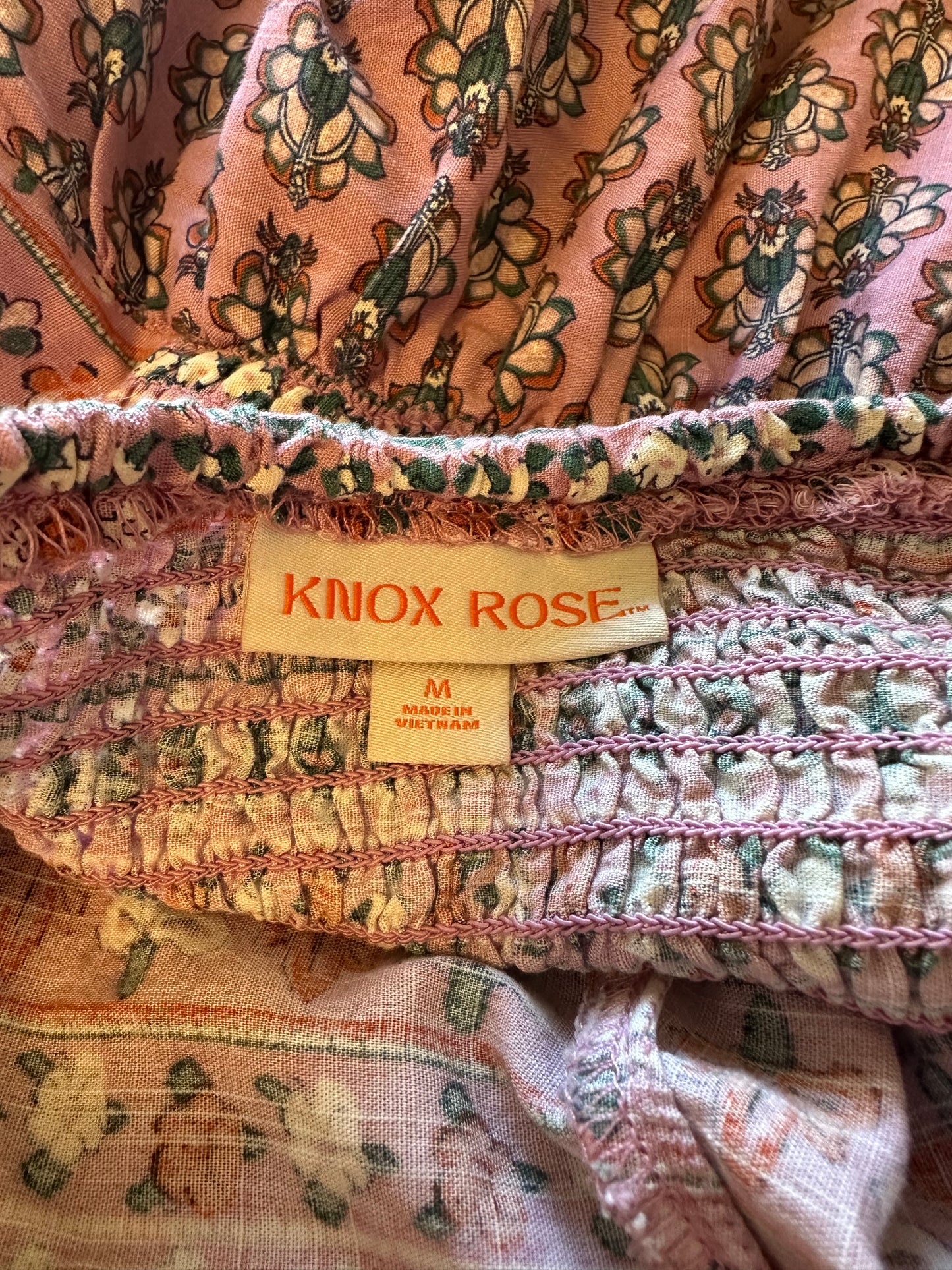 Knox Rose Boho Smocked Maxi Dress in Pink Print | Size Medium