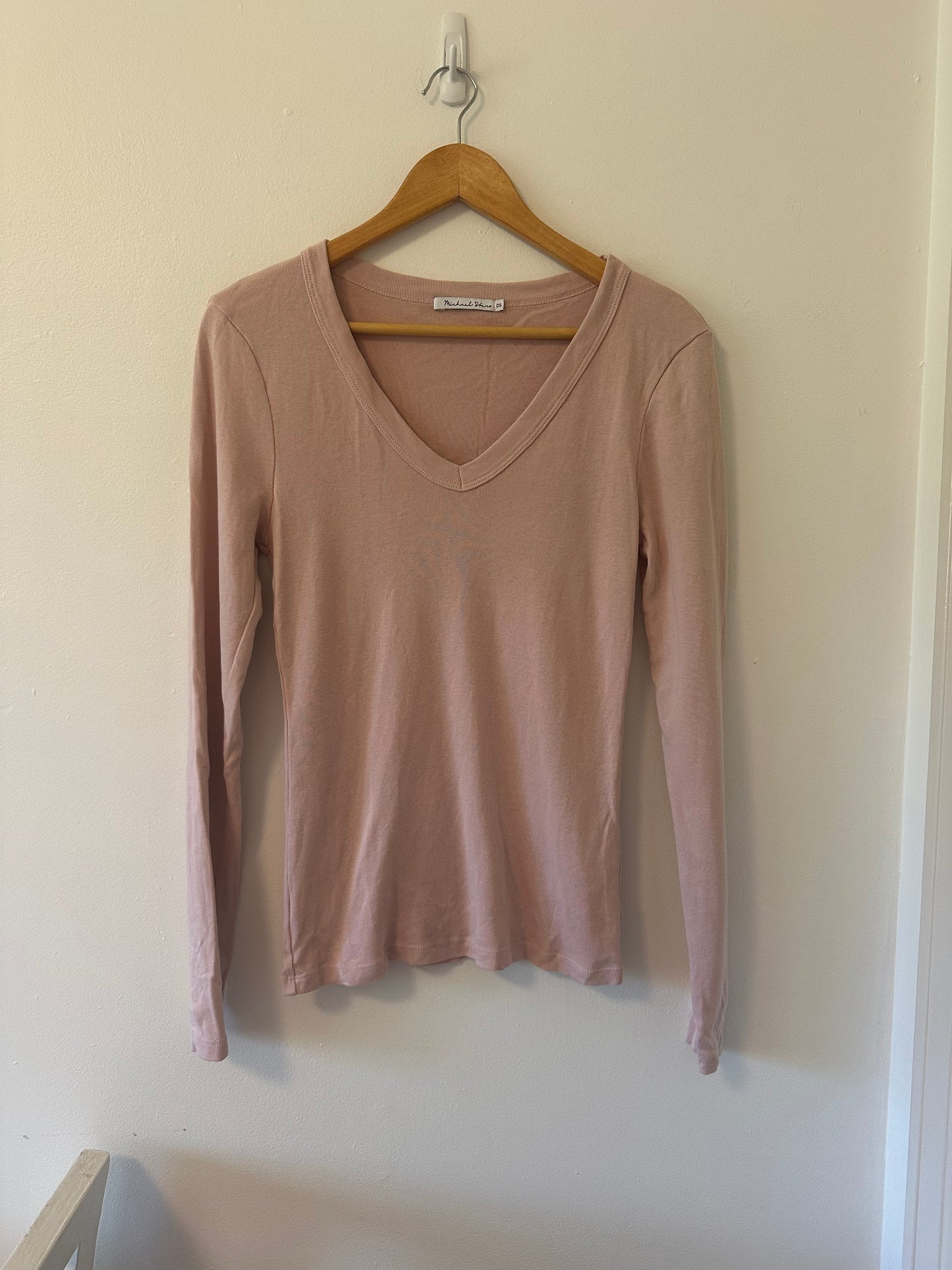 Michael Stars Pale Pink V-Neck Long Sleeve Top