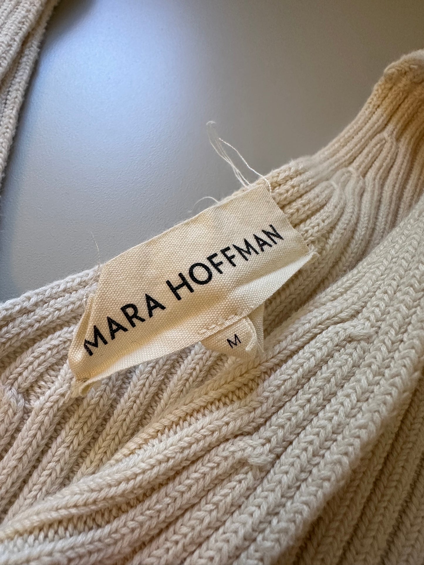 Mara Hoffman Olla Cream V-Neck Ribbed Sweater | Size Medium
