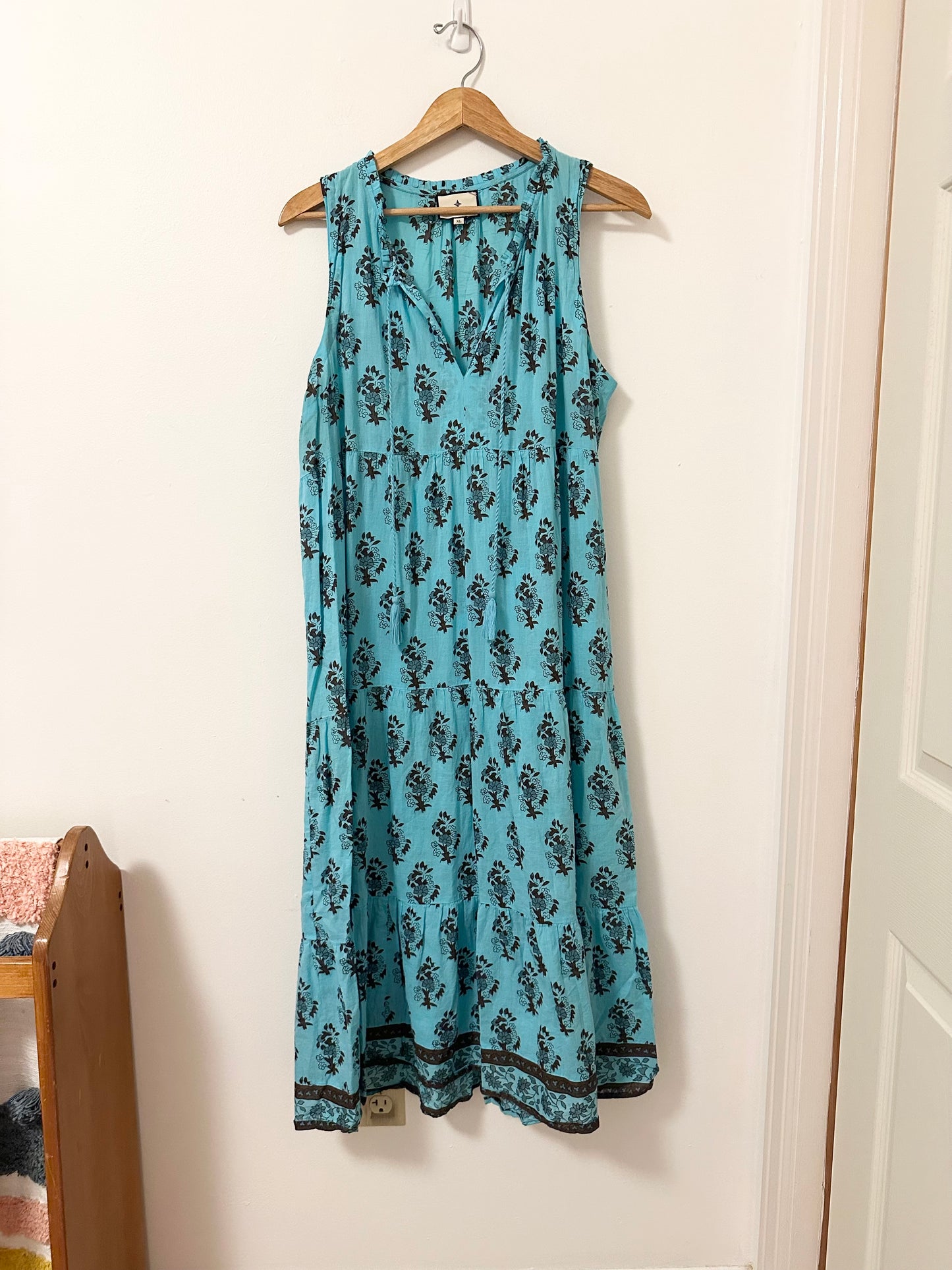 Tuckernuck Tropical Turquoise Bouquet Salty Paloma Sleeveless Caftan Dress | Size XL