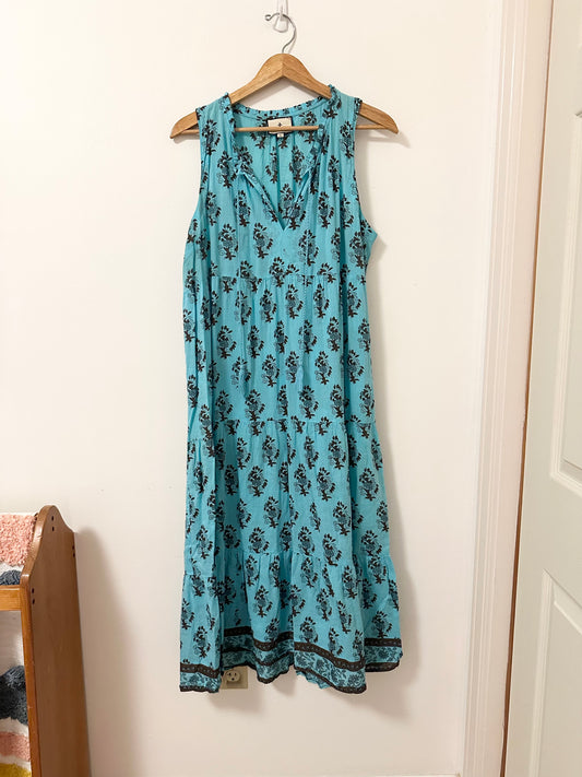 Tuckernuck Tropical Turquoise Bouquet Salty Paloma Sleeveless Caftan Dress | Size XL
