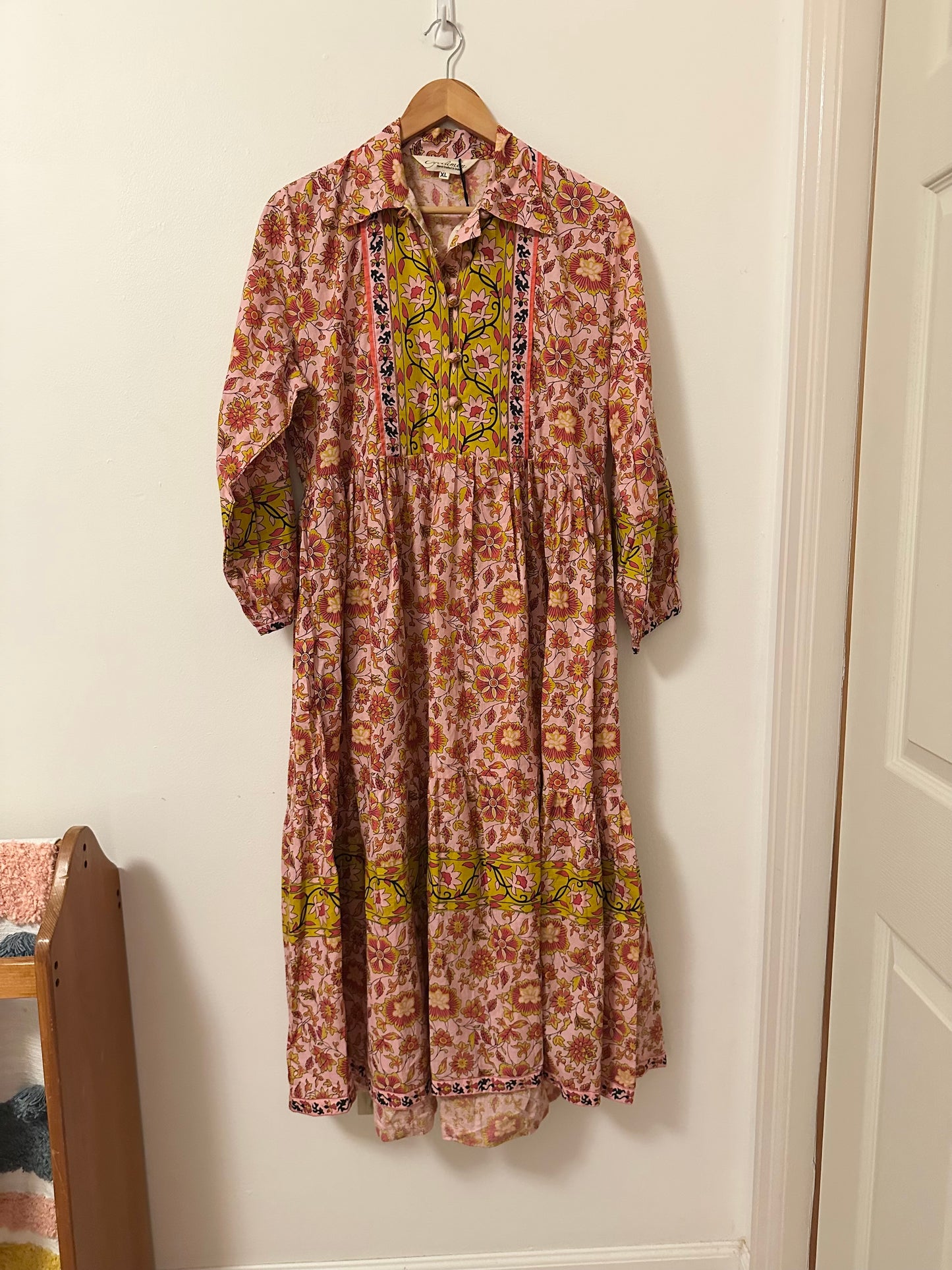 NWT Cyclamen Floral Cotton Maxi Peach Marigold Dress | Size XL