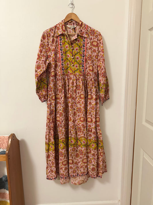 NWT Cyclamen Floral Cotton Maxi Peach Marigold Dress | Size XL