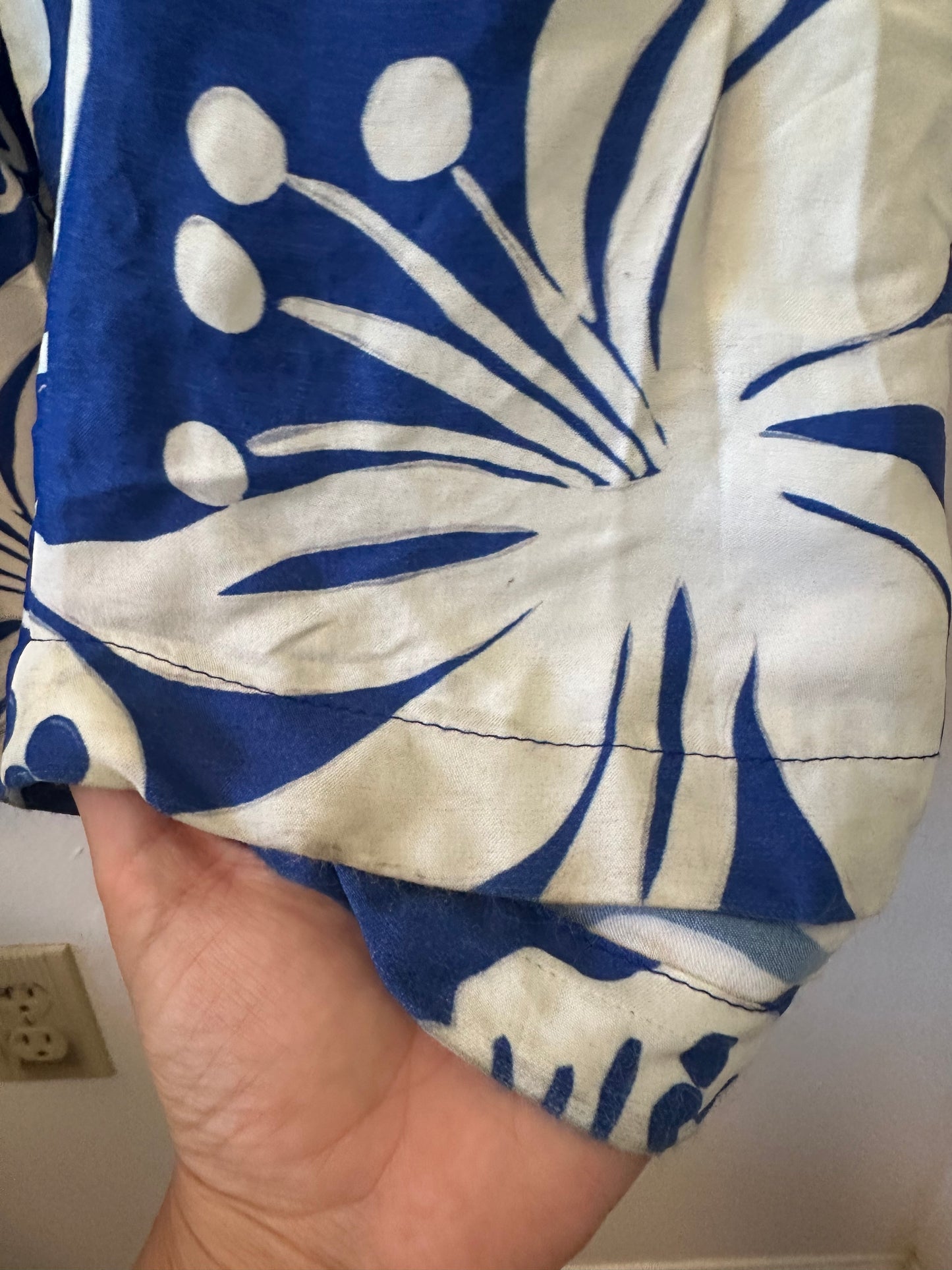 FARM Rio x Anthropologie Tropical Satin Wide Leg Pants in Blue Motif - Size Large