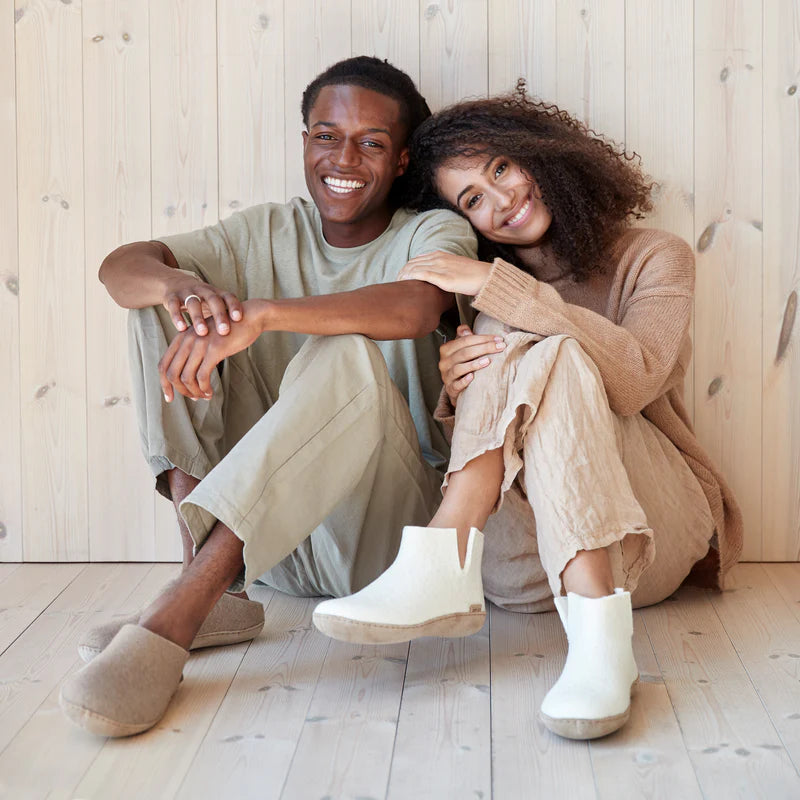 Glerups Felted Wool Leather Sole Bootie Slippers in Ivory - Size 7.5 / EU 38