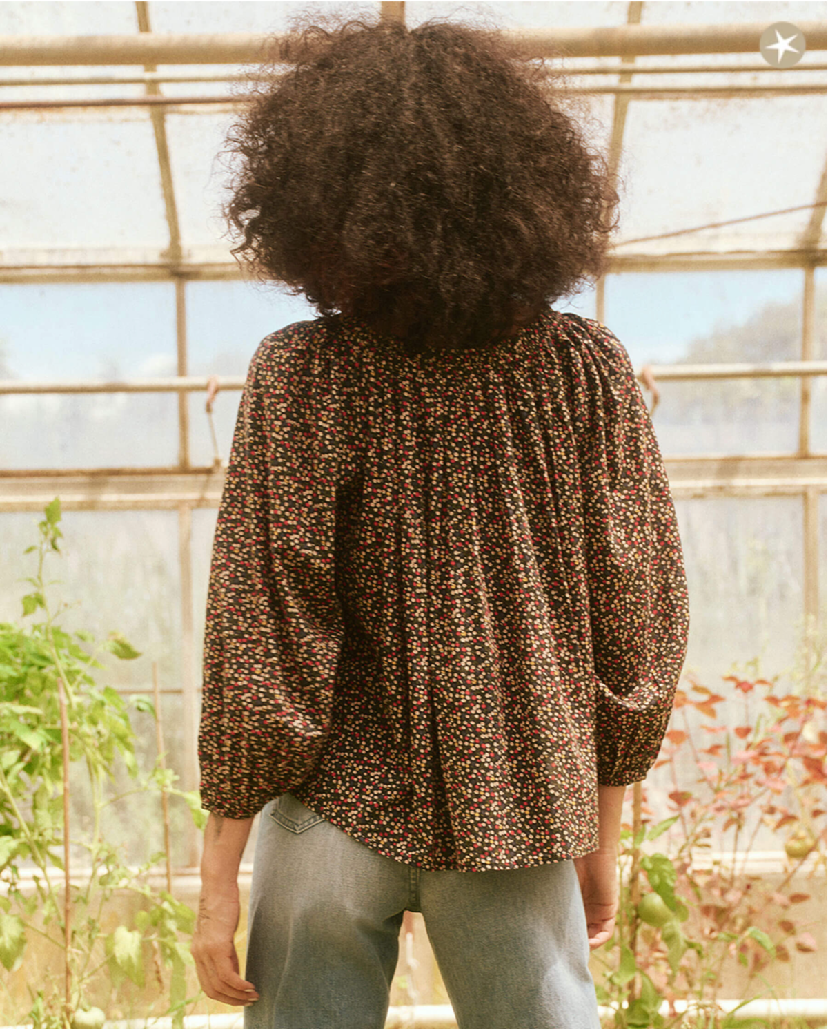 The Great. The Moonstone Top - Dark Navy Mini Wildflower Print Size 0