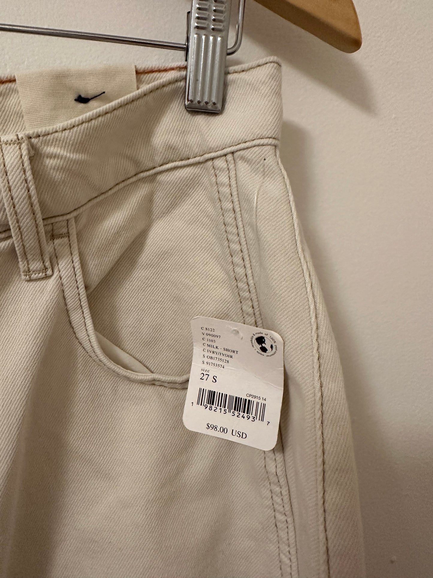 NWT We The Free Good Luck Mid Rise Barrel Jeans in Milk Size 27 Short