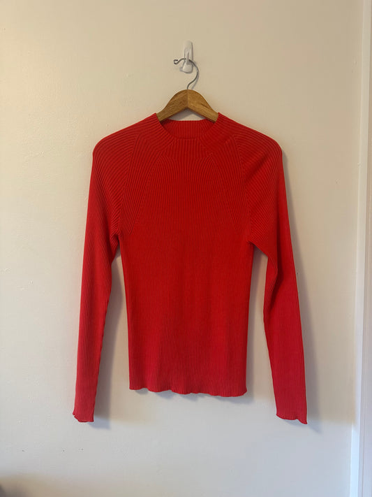 Boden Poppy Red Women's Ribbed Lightweight Cotton Sweater | Size 8