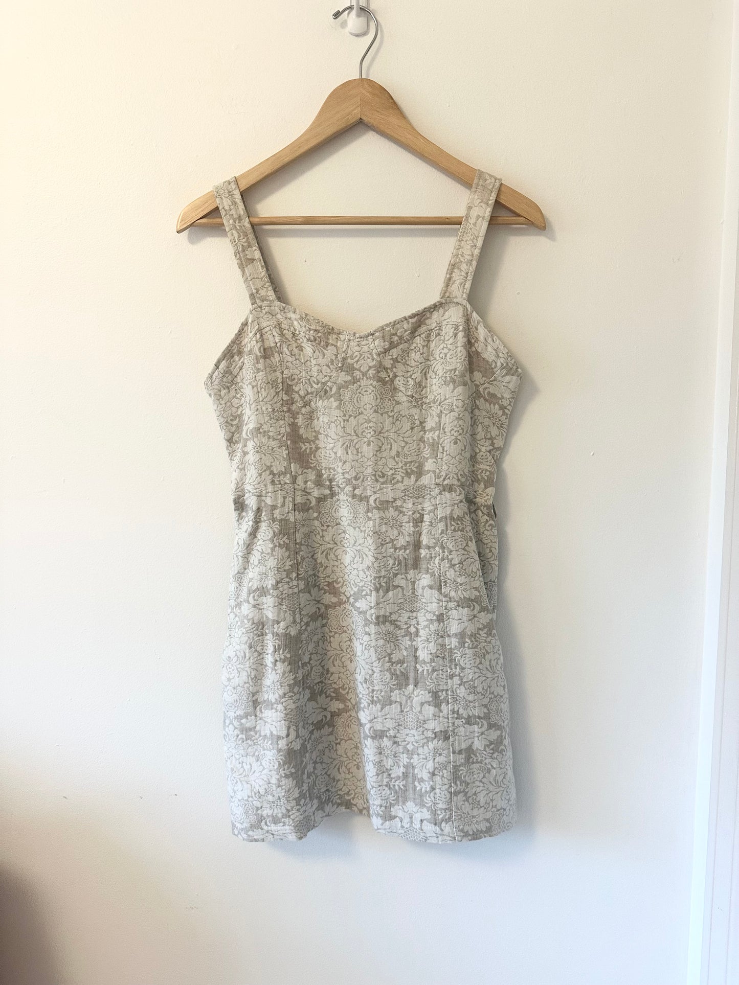 J.O.A. Cream and Beige Floral Linen and Cotton Mini Dress | Size Small