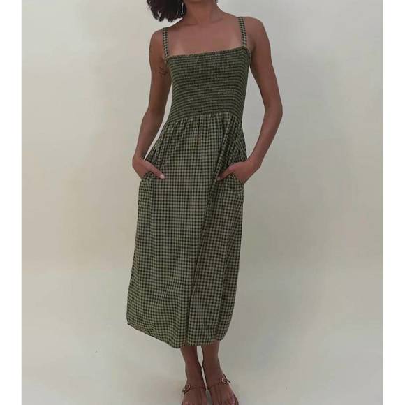 Nation LTD Embry Checkered Midi Dress in Lichen