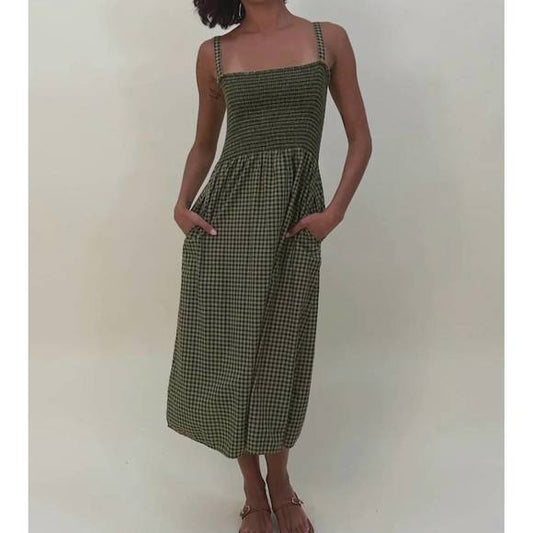 Nation LTD Embry Checkered Midi Dress in Lichen