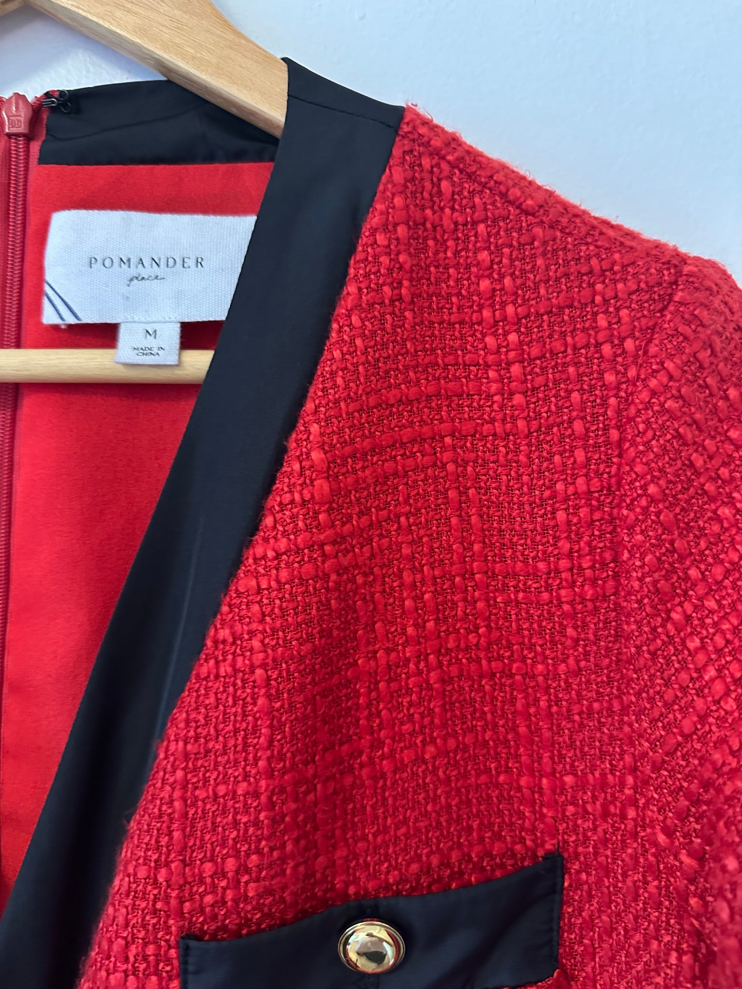 Tuckernuck Pomander Place - Red Tweed Coco Bow Detail Dress | Size Medium