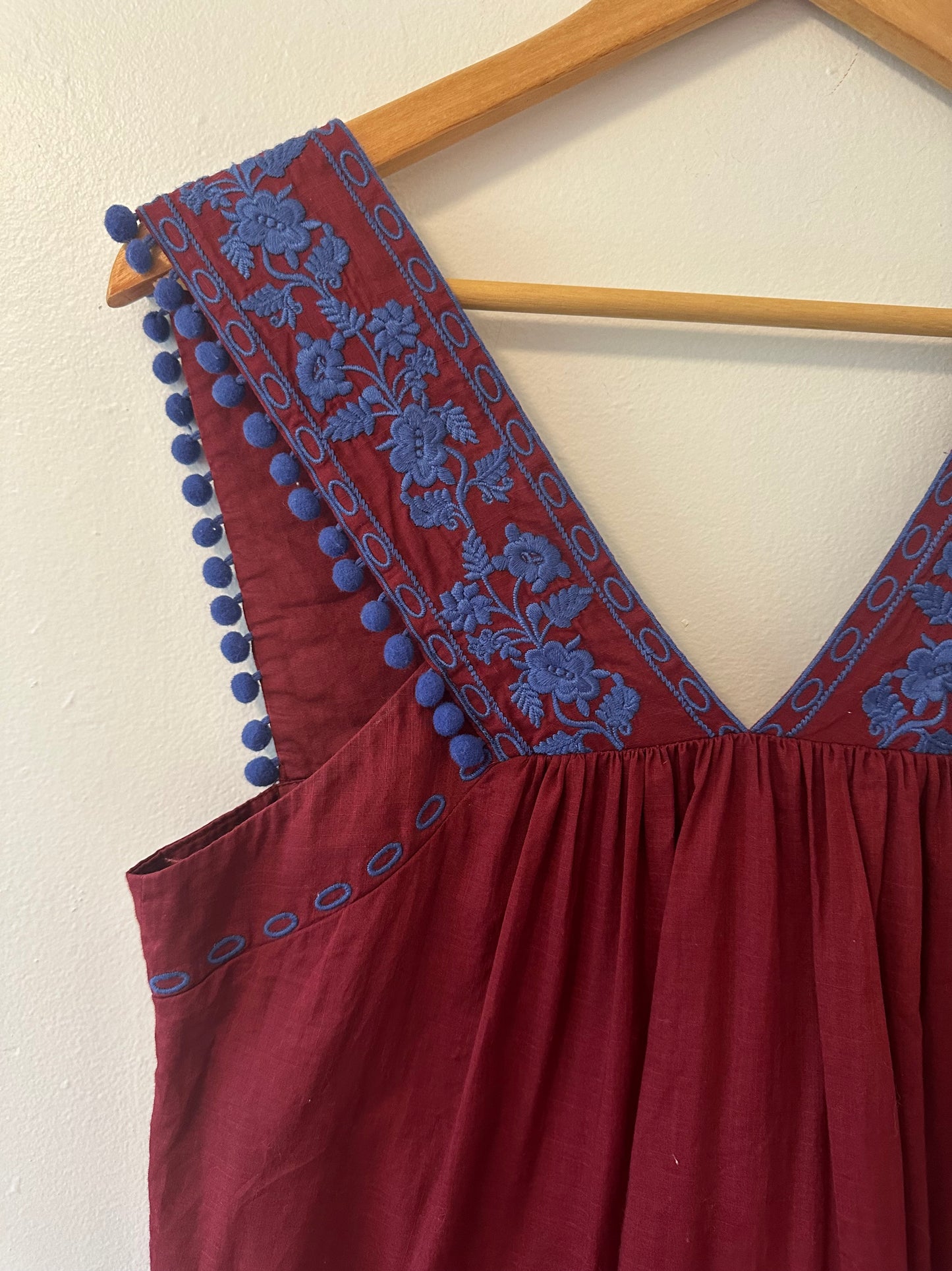 J. Crew Embroidered Burgundy Pom Pom Sleeveless Tank Top - Size 2