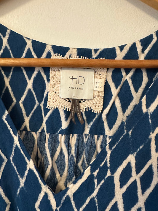 Anthropologie HD in Paris Archipelago V-Neck Mini Dress in Blue | Size 14