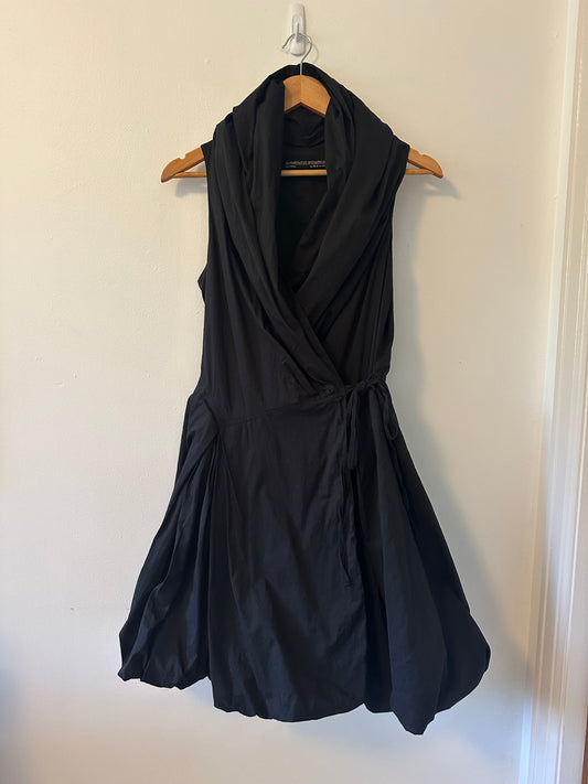 All Saints Black Cowl Neck Sleeveless Bubble Hem Cotton Mini Dress | Size 8