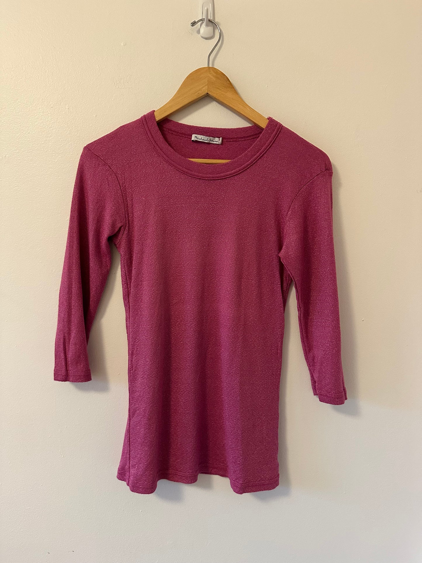 Michael Stars Shine Berry Pink Knit 3/4 Length Sleeve Top | One Size