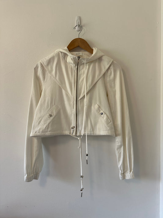 A.L.C. Cropped Zip Up Utility Jacket with Hood in White | Size 6