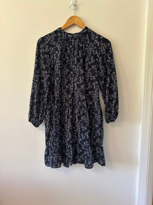 Banana Republic Navy Floral Long Sleeve Dress | Size XXSP