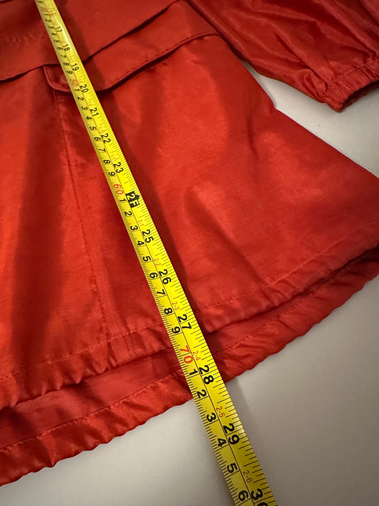 Tory Burch Red Pleated Utility Rain Jacket with Hood | Size Large