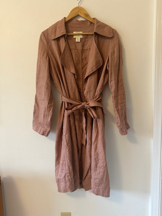 Cynthia Rowley Dusty Rose Linen Trench Coat | Size Small