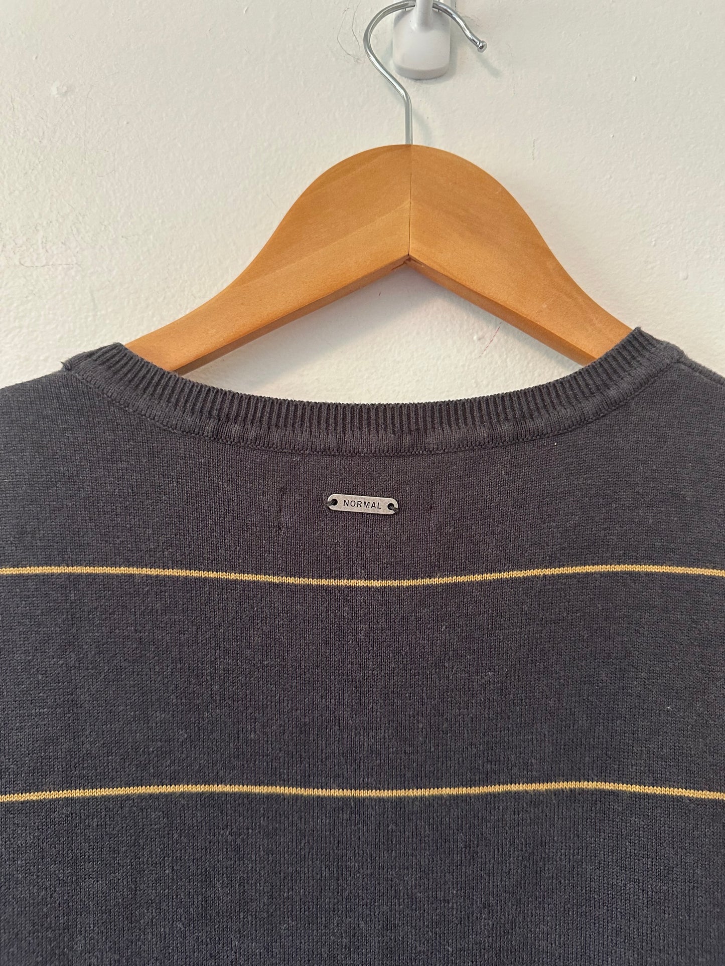 The Normal Brand Charcoal and Mustard Striped Tee | Size Large