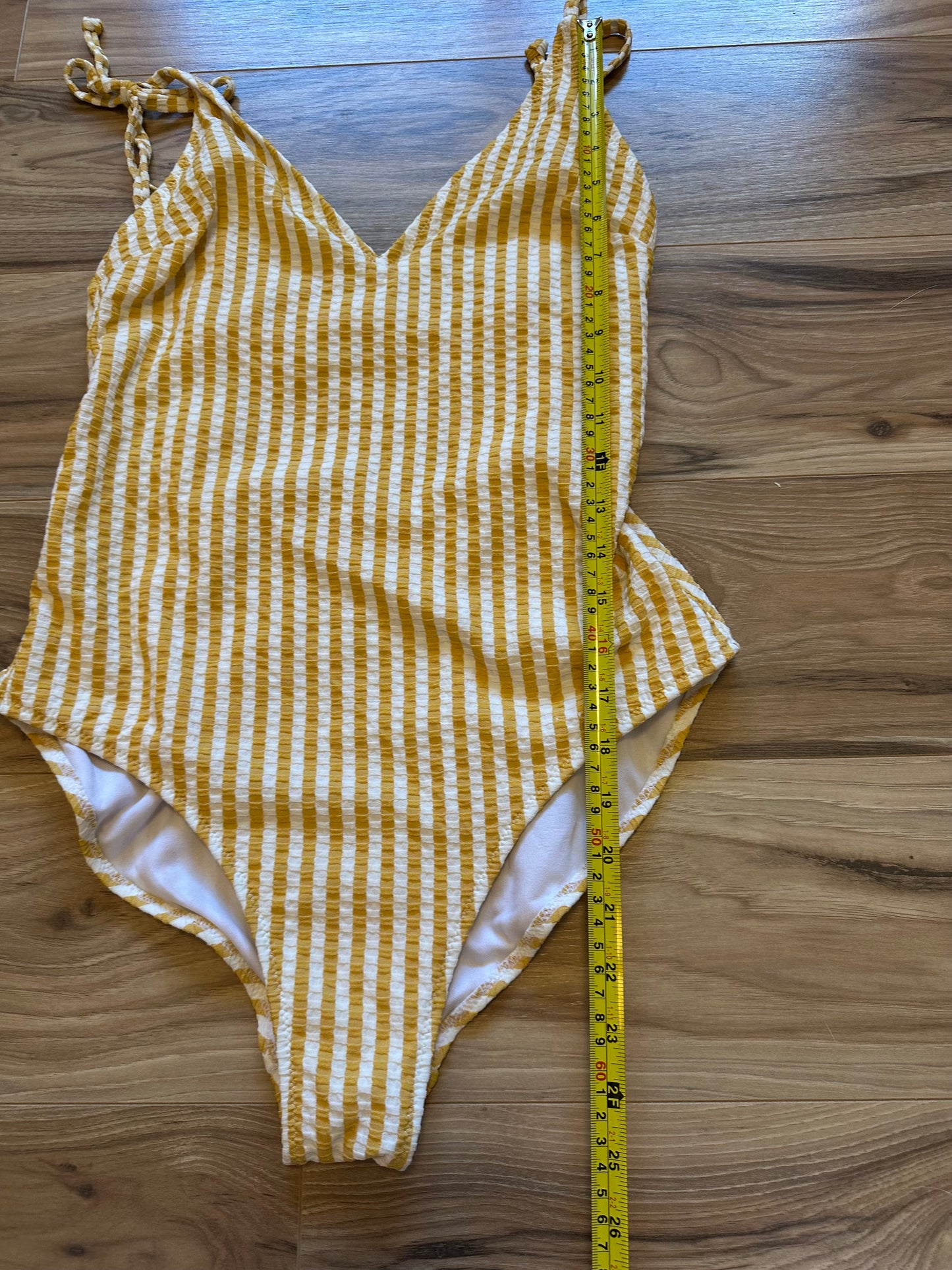 Jessica Simpson Yellow Striped Seersucker One Piece Swimsuit - Size Large