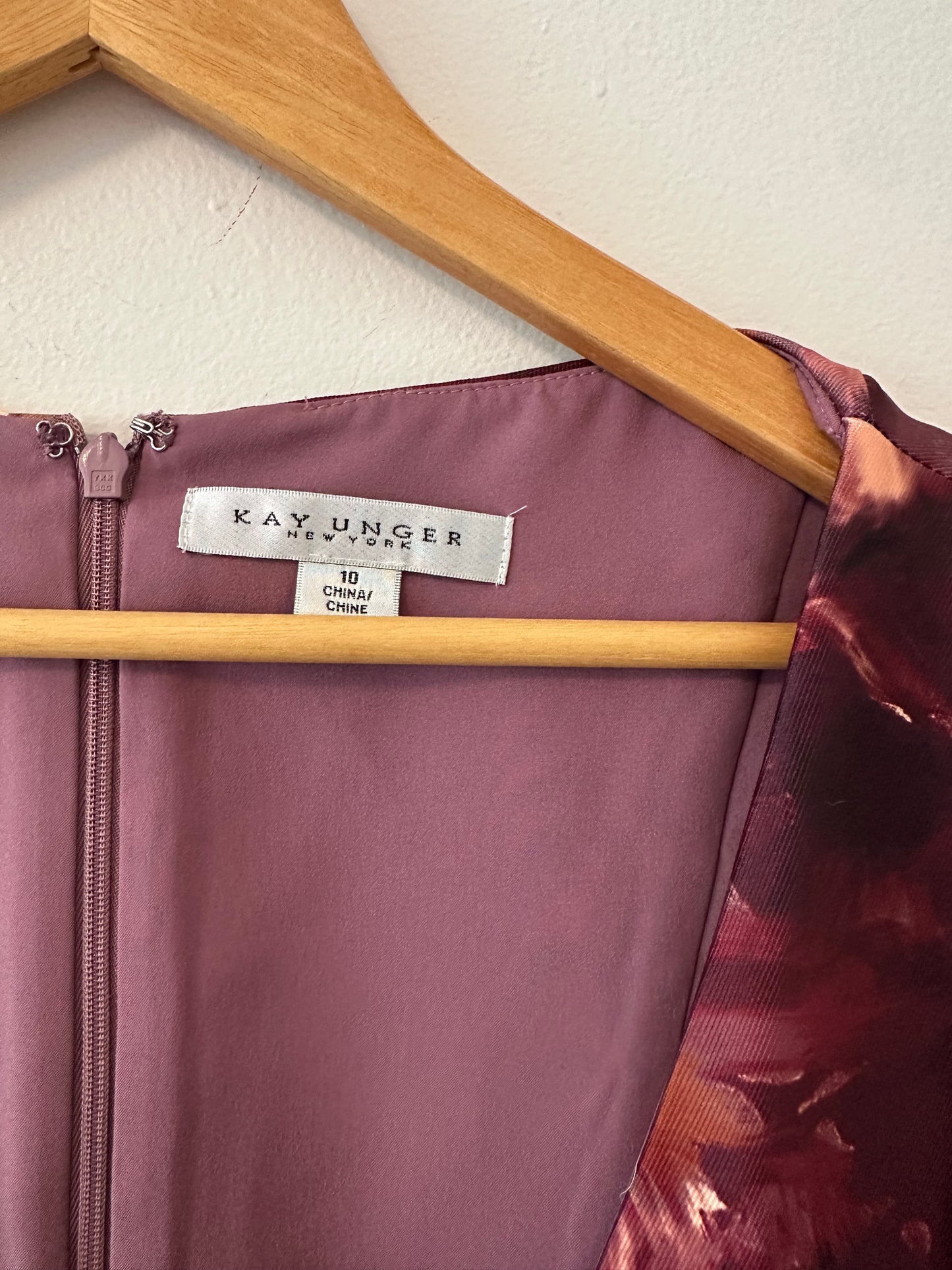 NWT Kay Unger Tierney Floral Midi Dress in Garnet Multi - Size 10