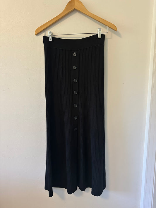 BCBGMaxAzria Black Button-Front Jade Ribbed Knit Midi Skirt | Size Small