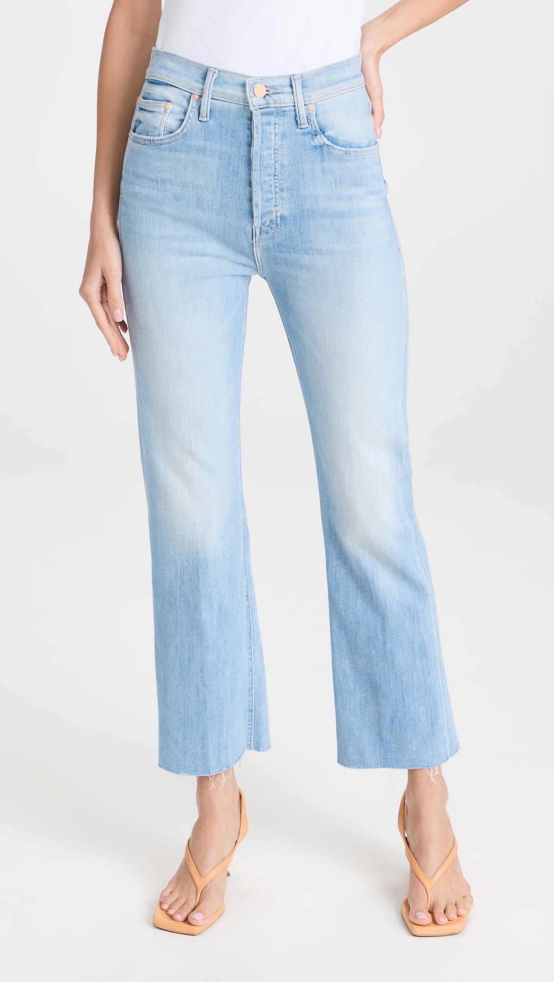MOTHER The Tripper Ankle Fray Blue Flare Jeans in Island Time - Size 24