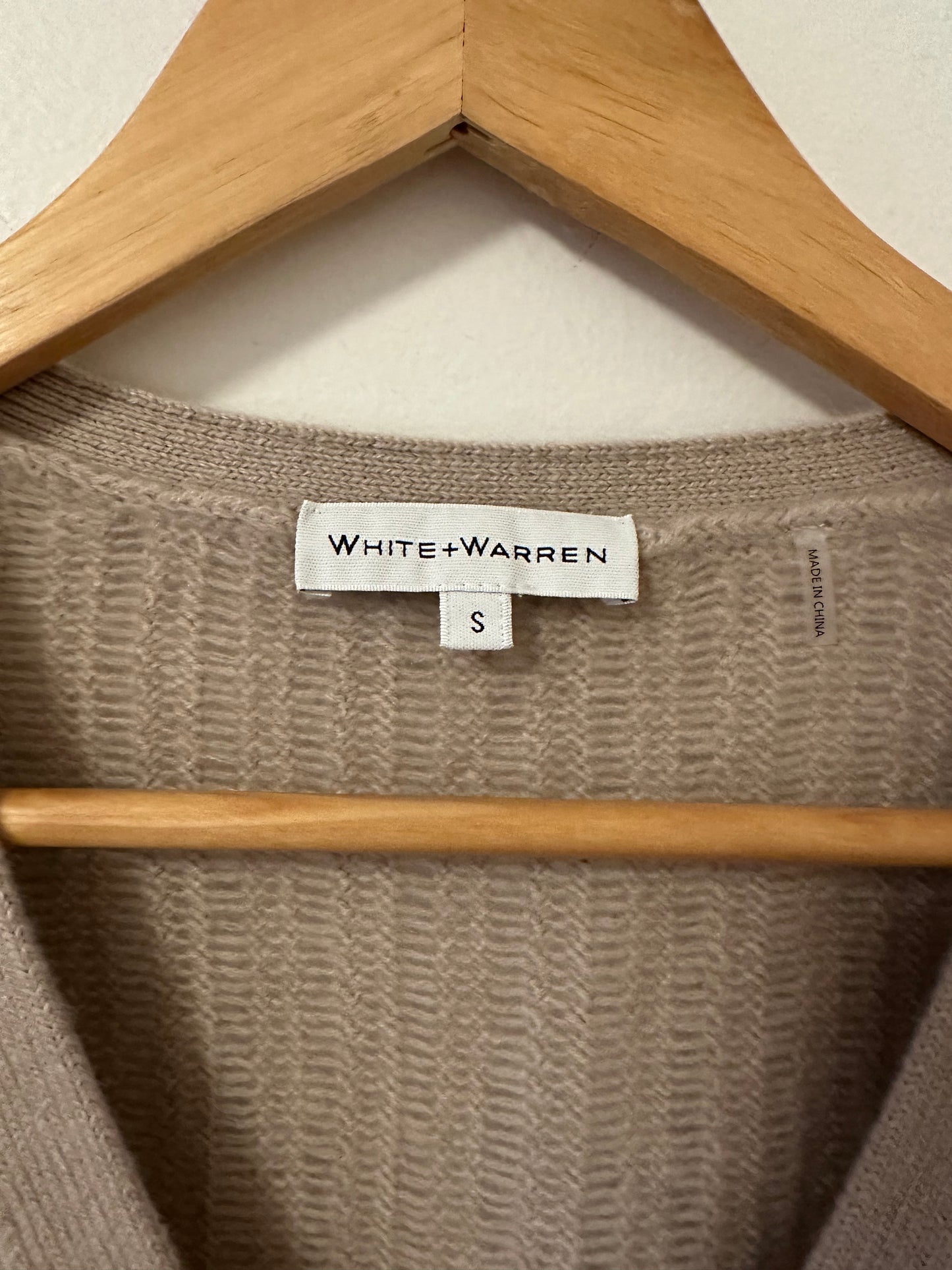 White + Warren Cashmere Textured Cardigan in Jute Heather | Size Small