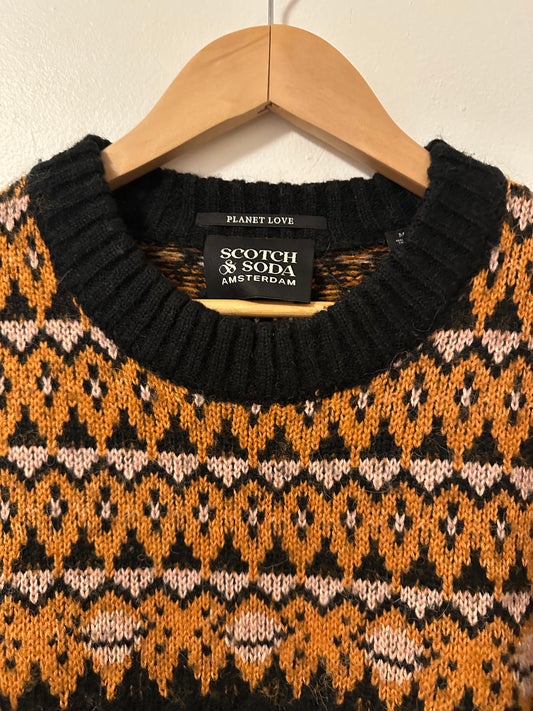 Scotch & Soda Black and Orange Geometric Sweater | Size Medium