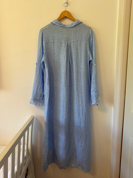 Olivier Breil Light Blue Linen Button-Up Maxi Dress