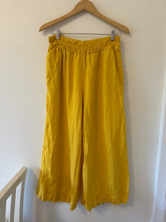 Anthropologie The Somerset Yellow Wide-Leg Linen Pants - Size Medium