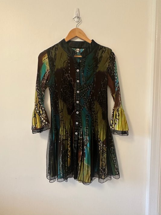 Lindi - Multicolor Button-Down Crinkle Tunic | Size Small