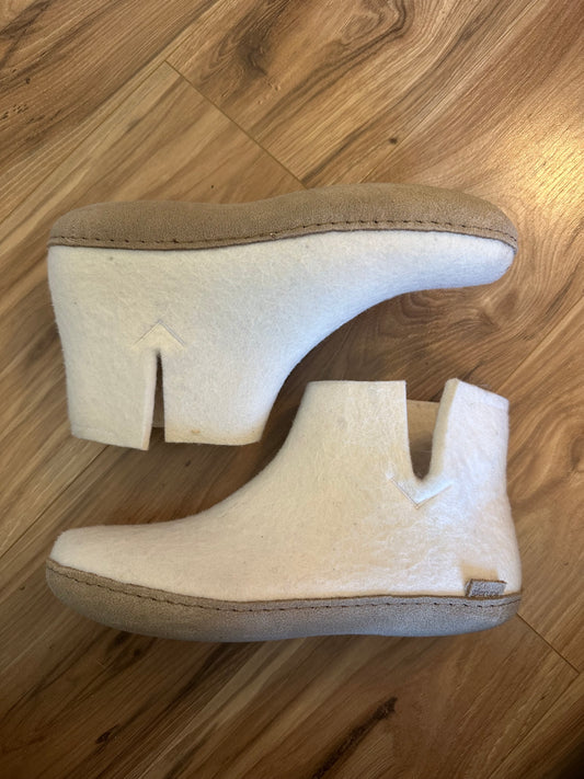 Glerups Felted Wool Leather Sole Bootie Slippers in Ivory - Size 7.5 / EU 38