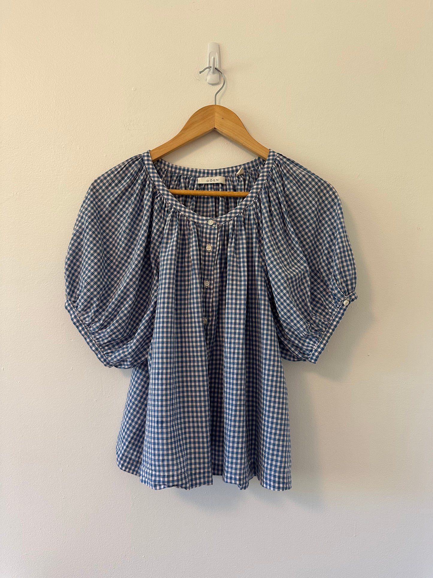 Doen June Gathered Gingham Organic Cotton Blouse - Size Small