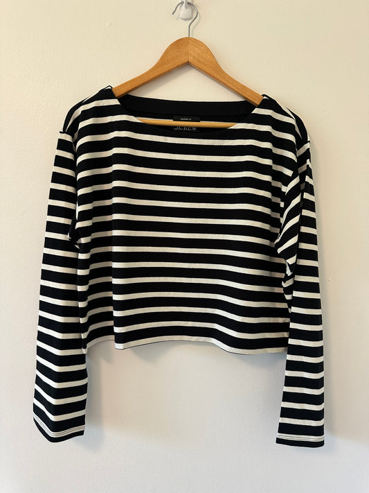 J. Crew Black and White Striped Cropped Women's Top Size Medium