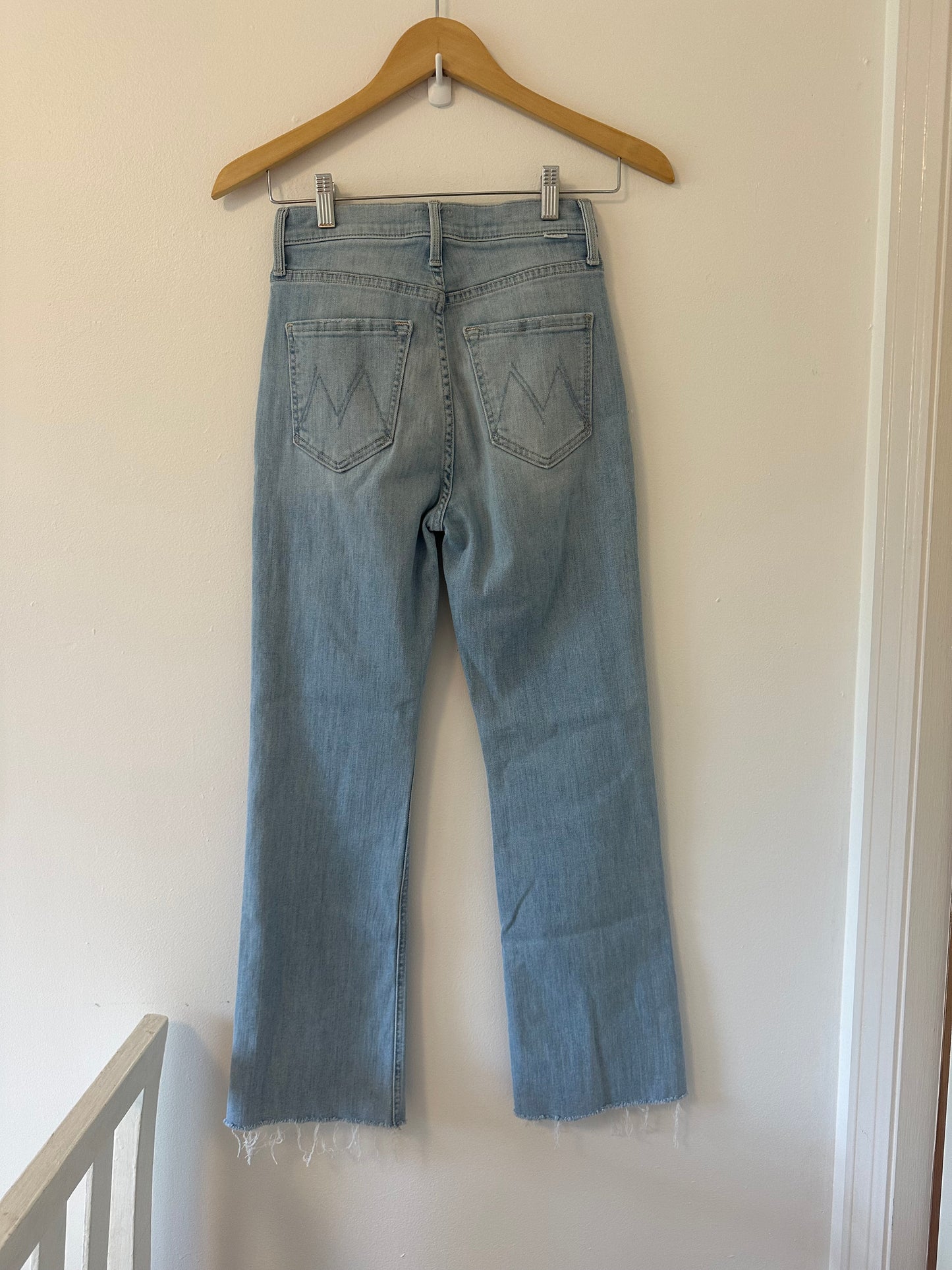 MOTHER The Tripper Ankle Fray Blue Flare Jeans in Island Time - Size 24