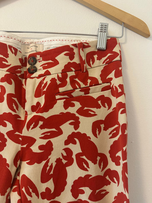 Anthropologie The Essential Slim Pant Red and White Lobster Print Size 00