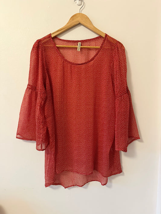 RVCA Red Dotted Sheer Women's Blouse | Size Medium