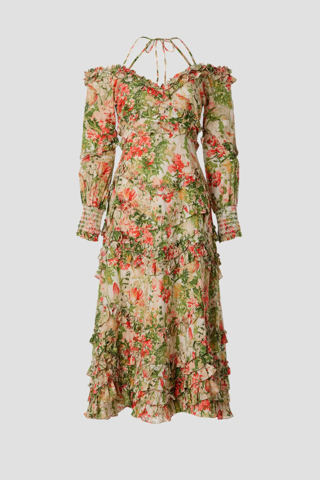 Mac Duggal Floral Long Sleeve Ruffle Detail Off-Shoulder Dress - Size 10