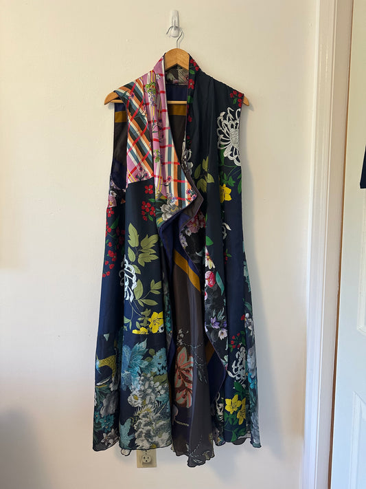 Johnny Was Multicolor Floral Silk Owl Gale Kimono Long Cardigan | Size Medium
