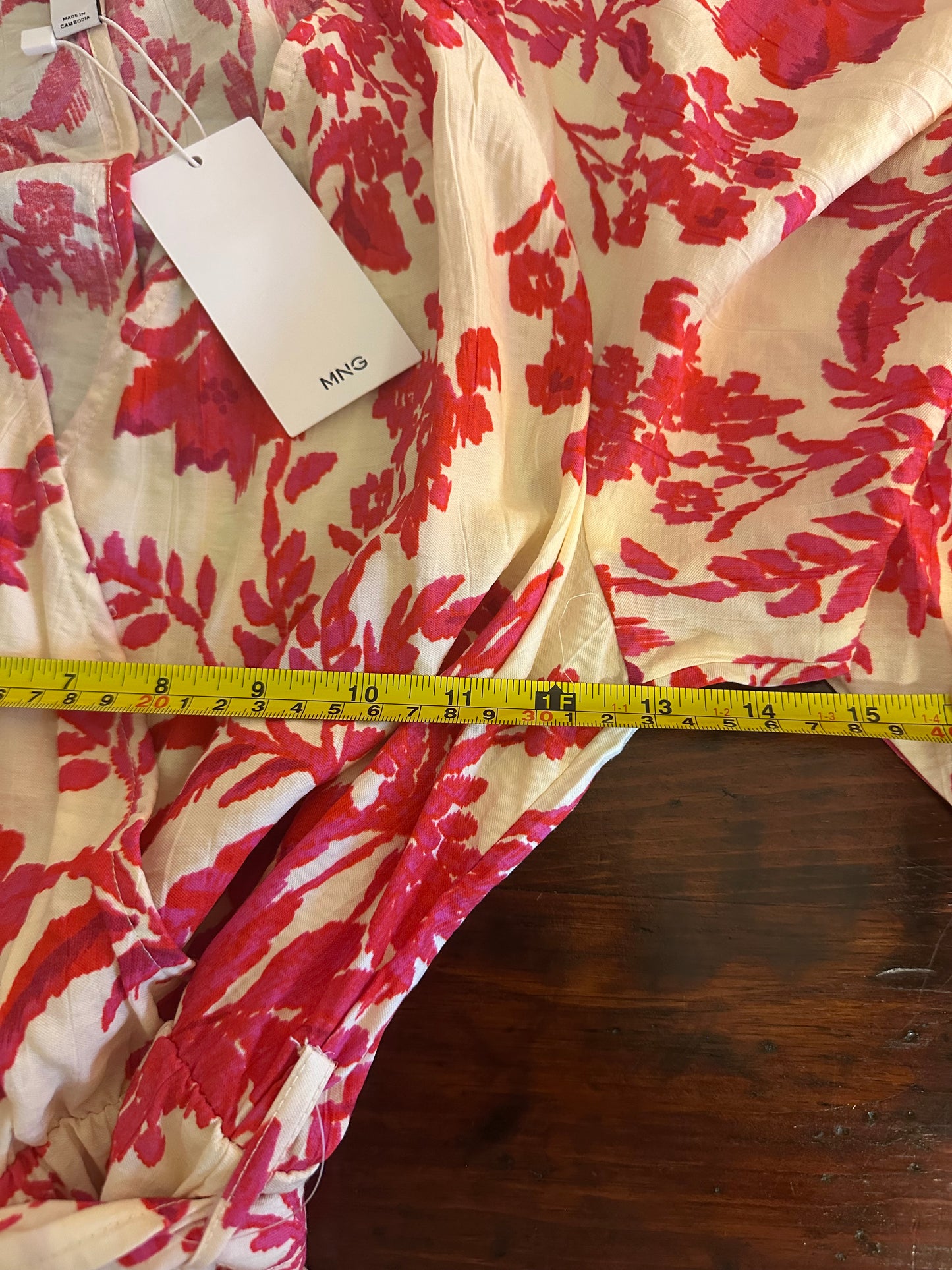 MANGO New Floral Print Pink and Cream Wrap Dress Size Medium
