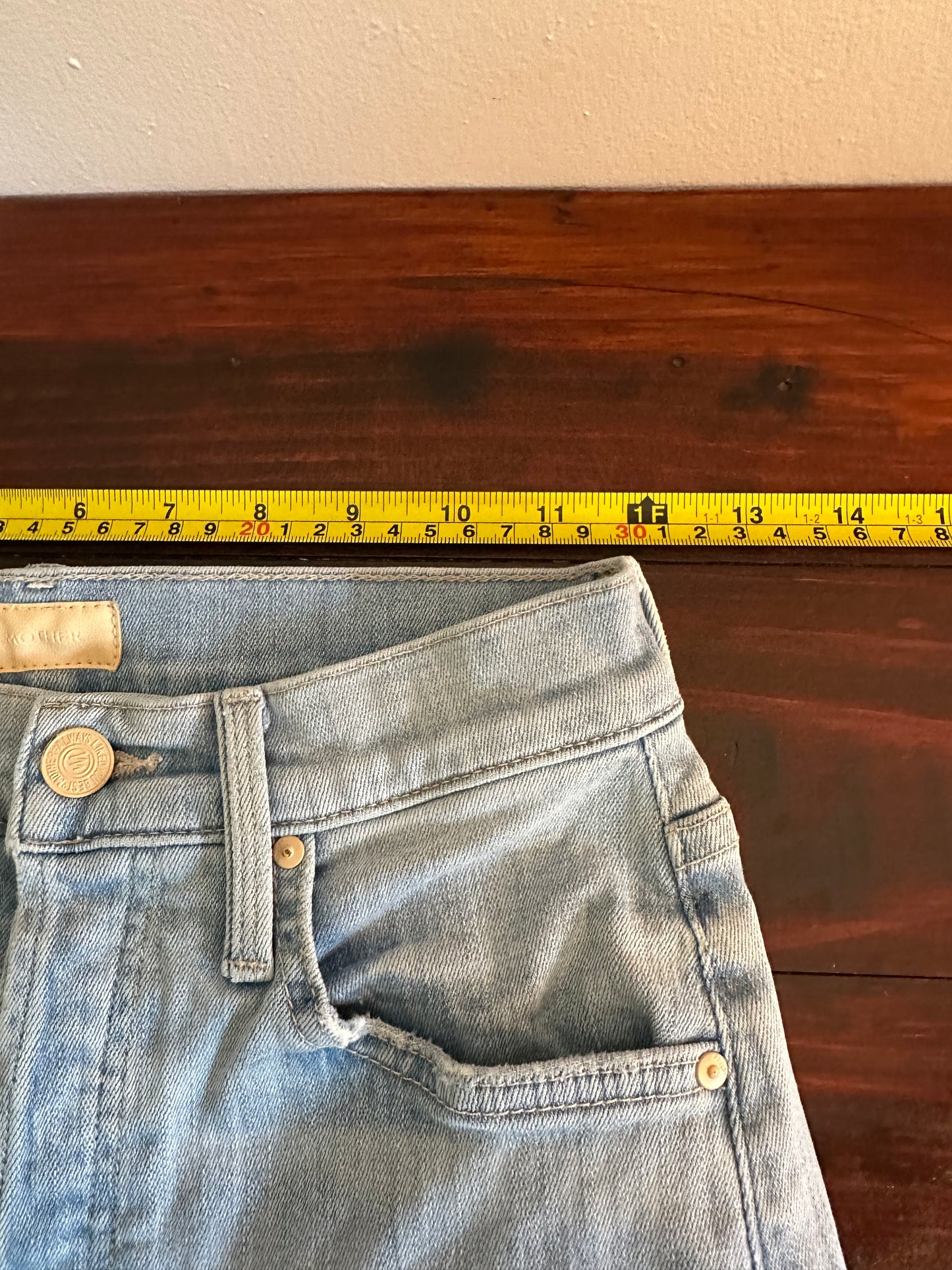 MOTHER The Tripper Ankle Fray Blue Flare Jeans in Island Time - Size 24