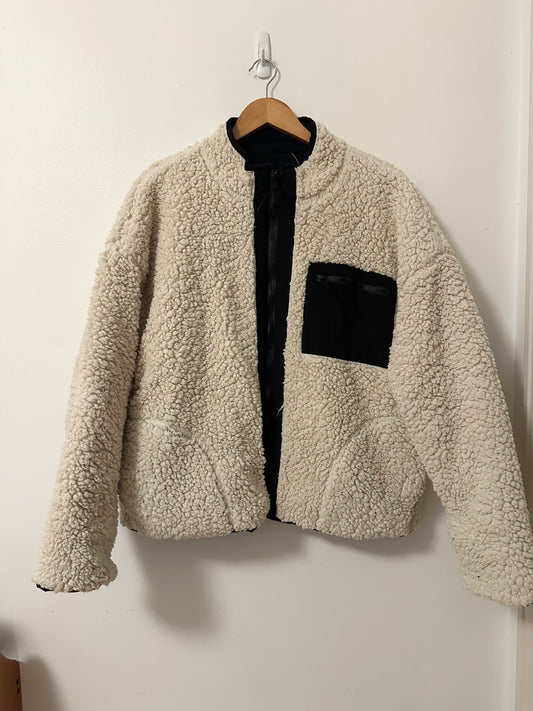 Z Supply On The Go Reversible Cream Sherpa Jacket | Size Large